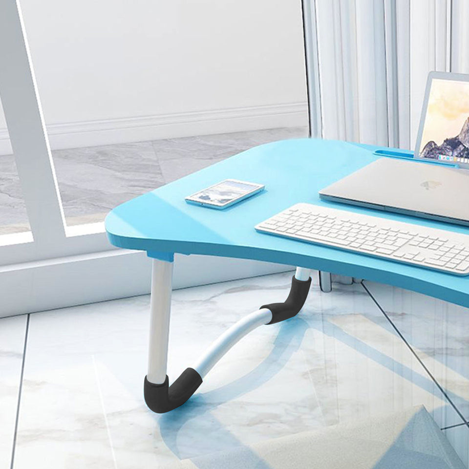 SOGA 2X Blue Portable Bed Table Adjustable Foldable Bed Sofa Study Table Laptop Mini Desk with Notebook Stand Card Slot Holder Home Decor