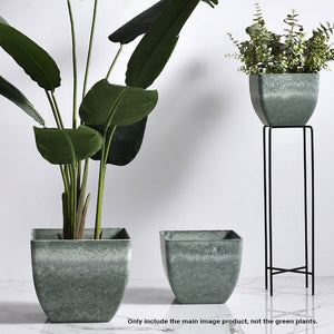 SOGA 27cm Green Grey Square Resin Plant Flower Pot in Cement Pattern Planter Cachepot for Indoor Home Office