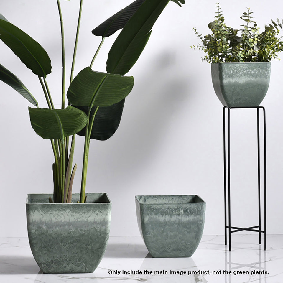 SOGA 27cm Green Grey Square Resin Plant Flower Pot in Cement Pattern Planter Cachepot for Indoor Home Office