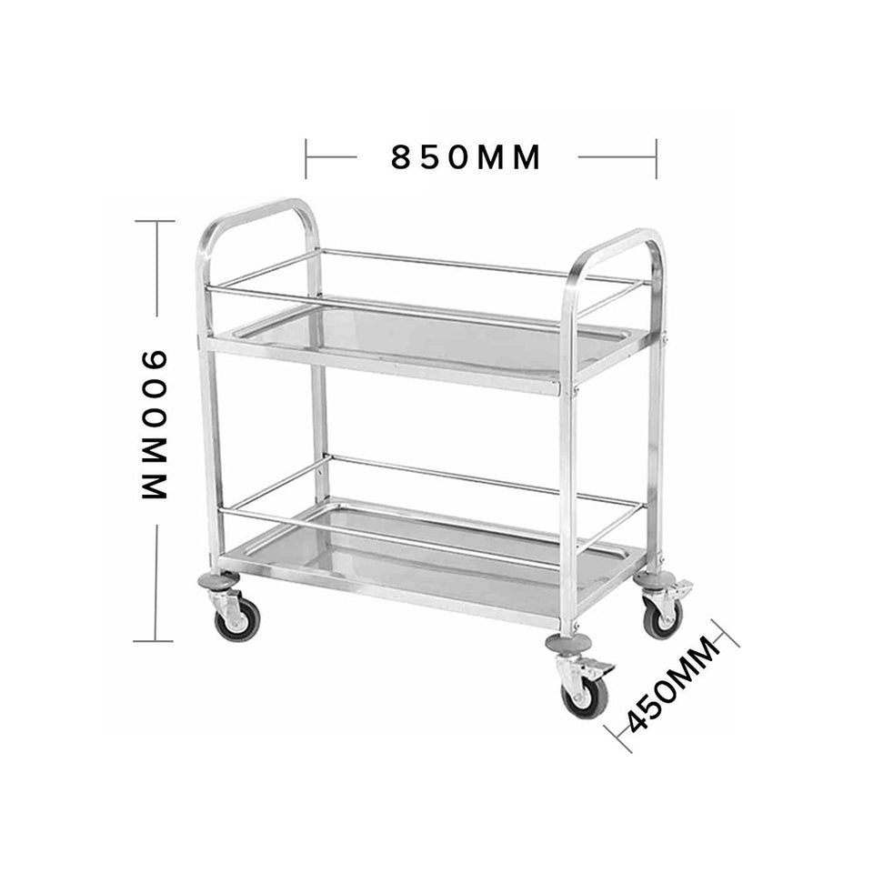 SOGA 2X 2 Tier 85x45x90cm Stainless Steel Drink Wine Food Utility Cart Medium