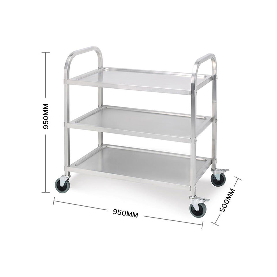 SOGA 2X 3 Tier 95x50x95cm Stainless Steel Kitchen Dinning Food Cart Trolley Utility Size Large