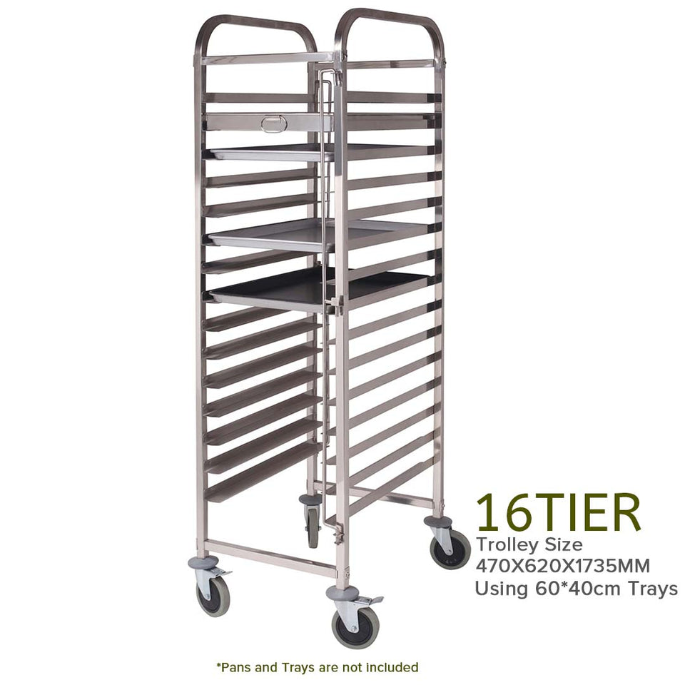 SOGA Gastronorm Trolley 16 Tier Stainless Steel with 60*40*5cm Aluminum Baking Pan Cooking Tray for Bakers