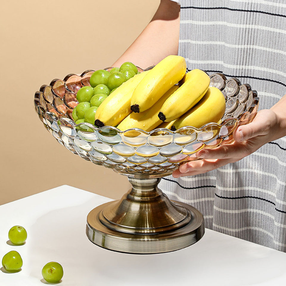 SOGA Bronze Pedestal Crystal Glass Fruit Bowl Candy Holder Countertop Dessert Serving Basket Decor