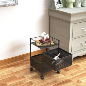 SOGA 2 Tier Steel Square Rotating Kitchen Cart Multi-Functional Shelves Storage Organizer with Wheels