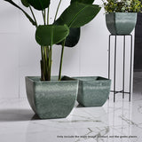 SOGA 27cm Green Grey Square Resin Plant Flower Pot in Cement Pattern Planter Cachepot for Indoor Home Office