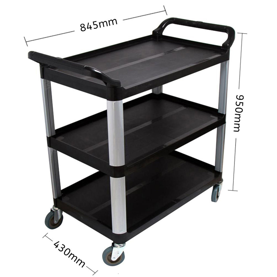 SOGA 3 Tier Food Trolley Food Waste Cart Storage Mechanic Kitchen Black 83.5x43x95cm Small