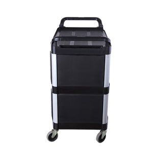 SOGA 2X 3 Tier Covered Food Trolley Food Waste Cart Storage Mechanic Kitchen Black