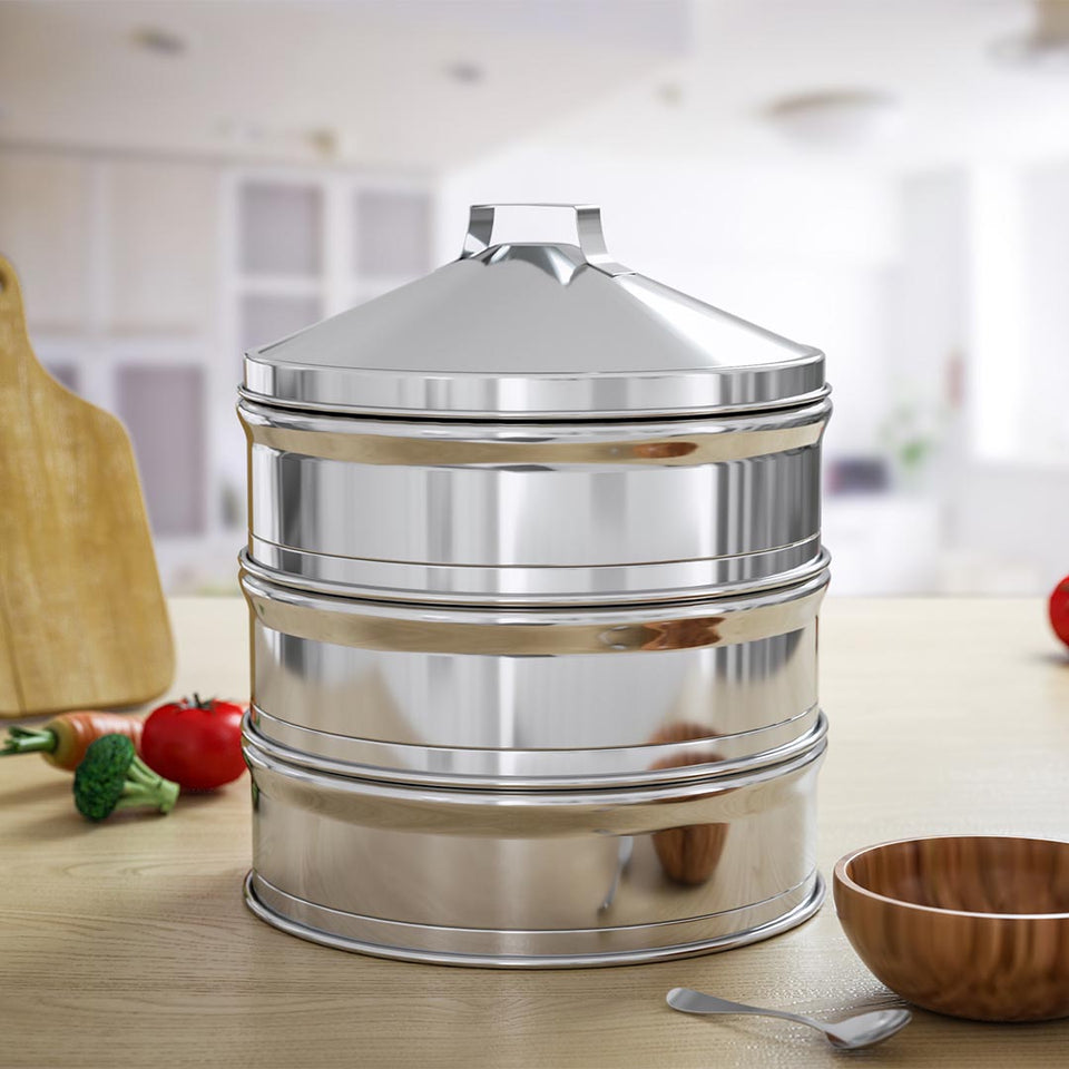 SOGA 3 Tier 25cm Stainless Steel Steamers With Lid Work inside of Basket Pot Steamers