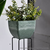 SOGA 27cm Green Grey Square Resin Plant Flower Pot in Cement Pattern Planter Cachepot for Indoor Home Office