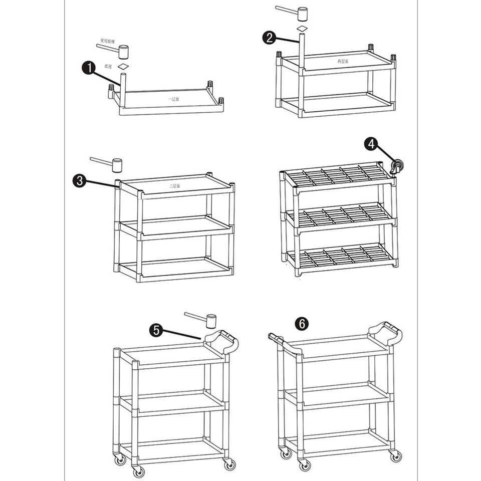 SOGA 3 Tier Food Trolley Food Waste Cart Storage Mechanic Kitchen Black 83.5x43x95cm Small