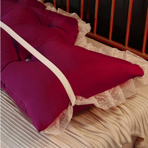 SOGA 4X 120cm Burgundy Princess Bed Pillow Headboard Backrest Bedside Tatami Sofa Cushion with Ruffle Lace Home Decor