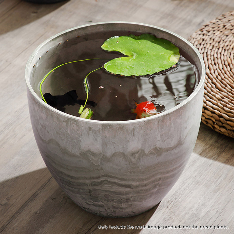 SOGA 27cm Rock Grey Round Resin Plant Flower Pot in Cement Pattern Planter Cachepot for Indoor Home Office