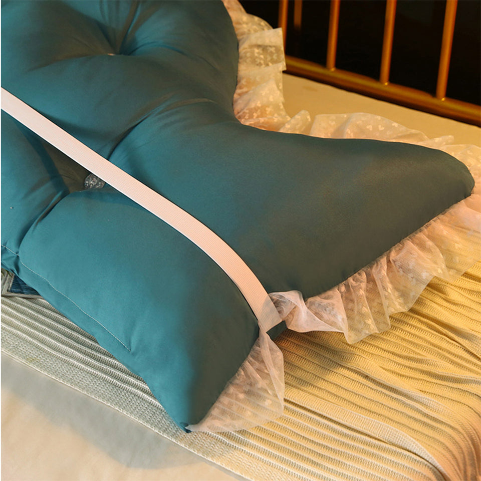 SOGA 4X 150cm Blue-Green Princess Bed Pillow Headboard Backrest Bedside Tatami Sofa Cushion with Ruffle Lace Home Decor