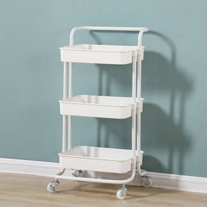 SOGA 3 Tier Steel White Movable Kitchen Cart Multi-Functional Shelves Storage Organizer with Wheels