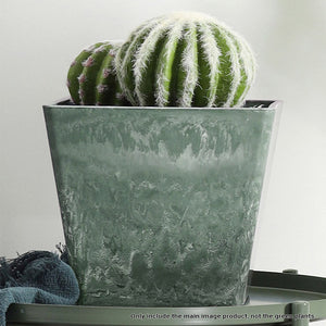 SOGA 27cm Green Grey Square Resin Plant Flower Pot in Cement Pattern Planter Cachepot for Indoor Home Office