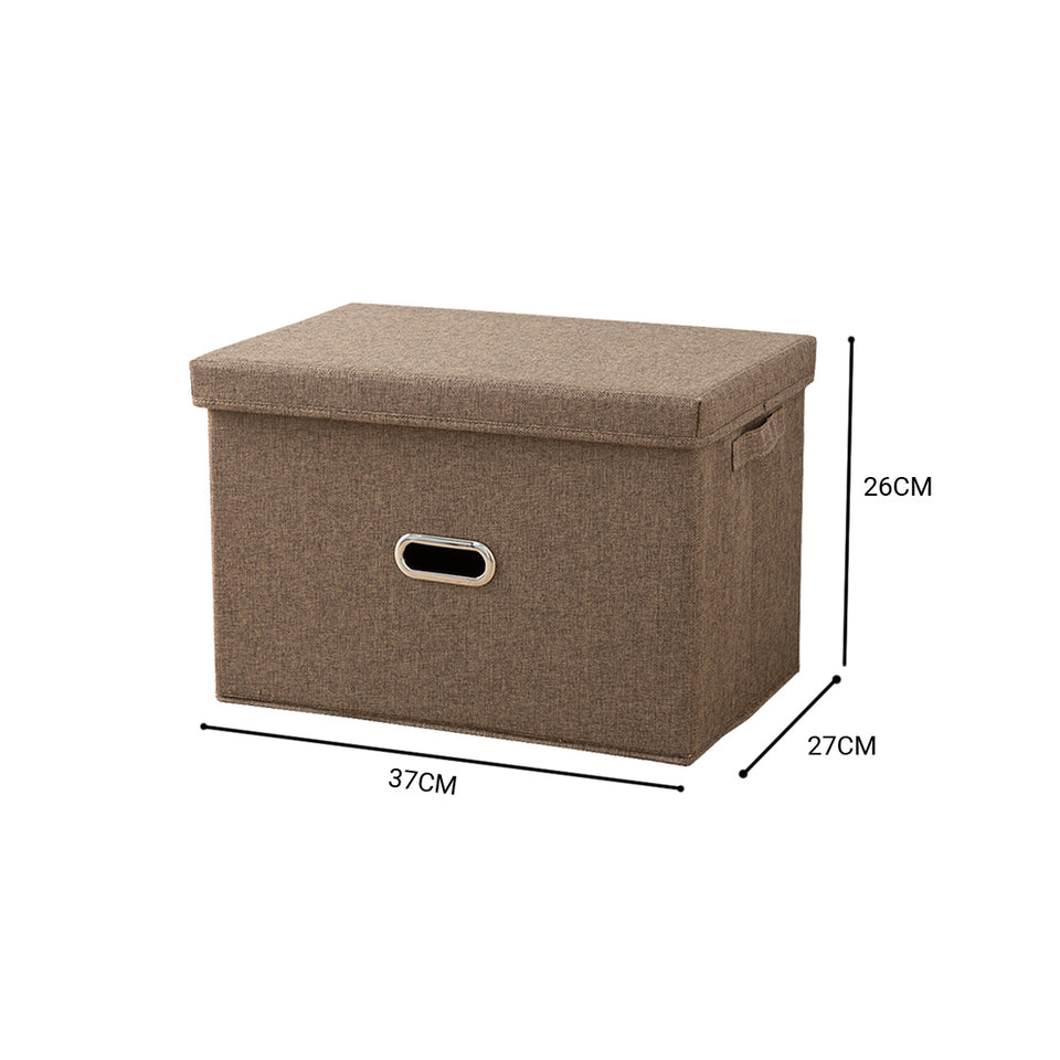 SOGA Coffee Medium Foldable Canvas Storage Box Cube Clothes Basket Organiser Home Decorative Box