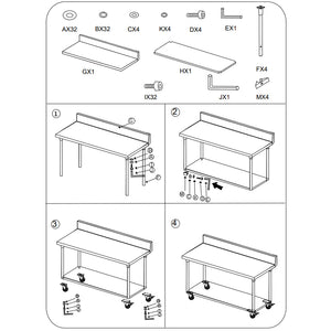 SOGA 150cm Commercial Catering Kitchen Stainless Steel Prep Work Bench Table with Backsplash and Caster Wheels