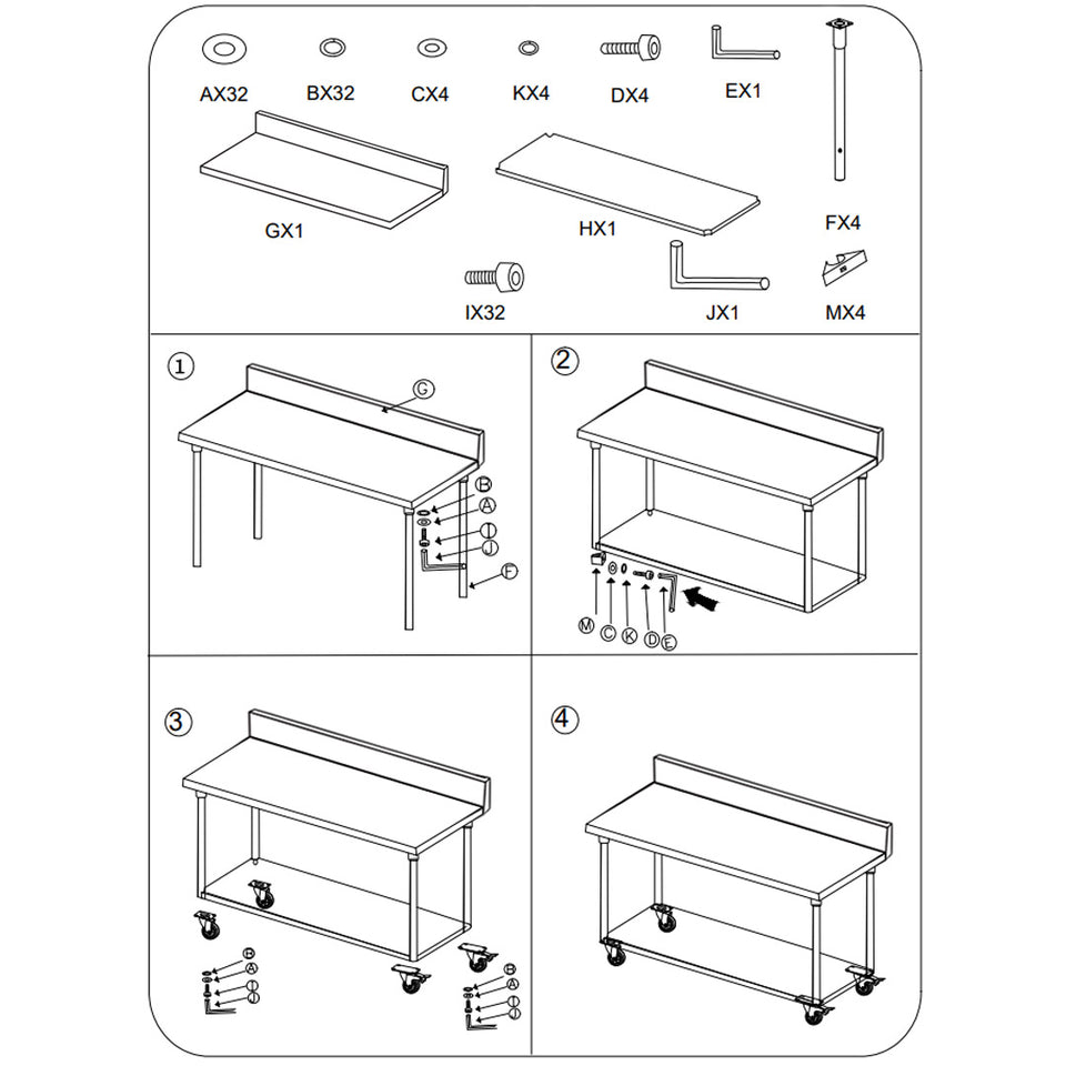 SOGA 150cm Commercial Catering Kitchen Stainless Steel Prep Work Bench Table with Backsplash and Caster Wheels