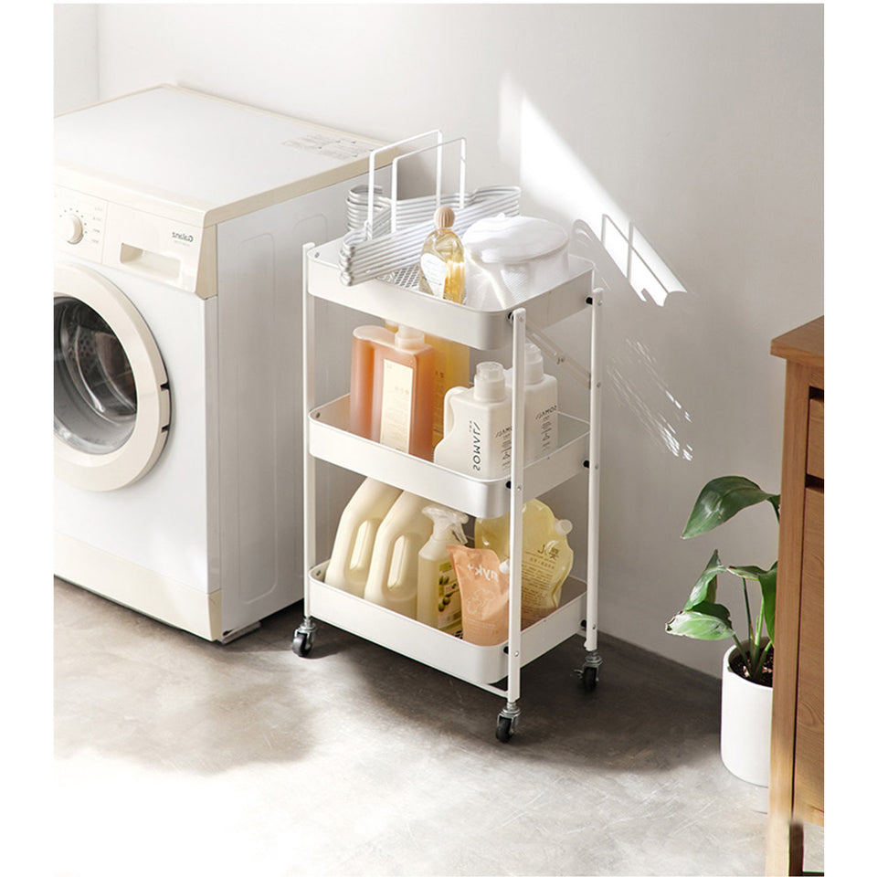 SOGA 3 Tier Steel White Foldable Kitchen Cart Multi-Functional Shelves Storage Organizer with Wheels