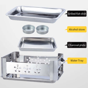 2X 36CM Portable Stainless Steel Outdoor Chafing Dish BBQ Fish Stove Grill Plate