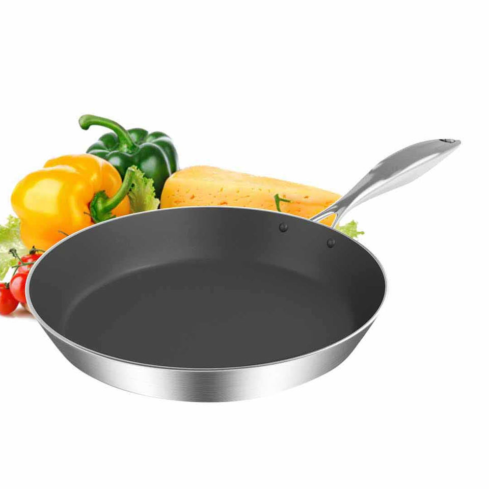 SOGA Stainless Steel Fry Pan 20cm 24cm Frying Pan Induction Non Stick Interior