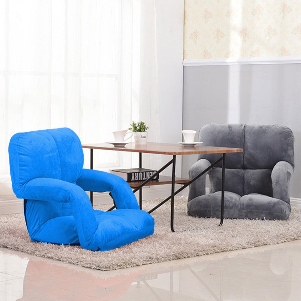 SOGA Foldable Lounge Cushion Adjustable Floor Lazy Recliner Chair with Armrest Blue