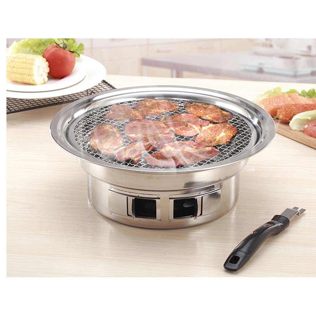  BBQ Plate,korean Style Stovetop,Smokeless Indoor Stainless  Steel Non-stick Roasting Round Barbecue Grill Pan For Indoor Outdoor  Camping BBQ, Cooking Delicious Roasting Food : Home & Kitchen