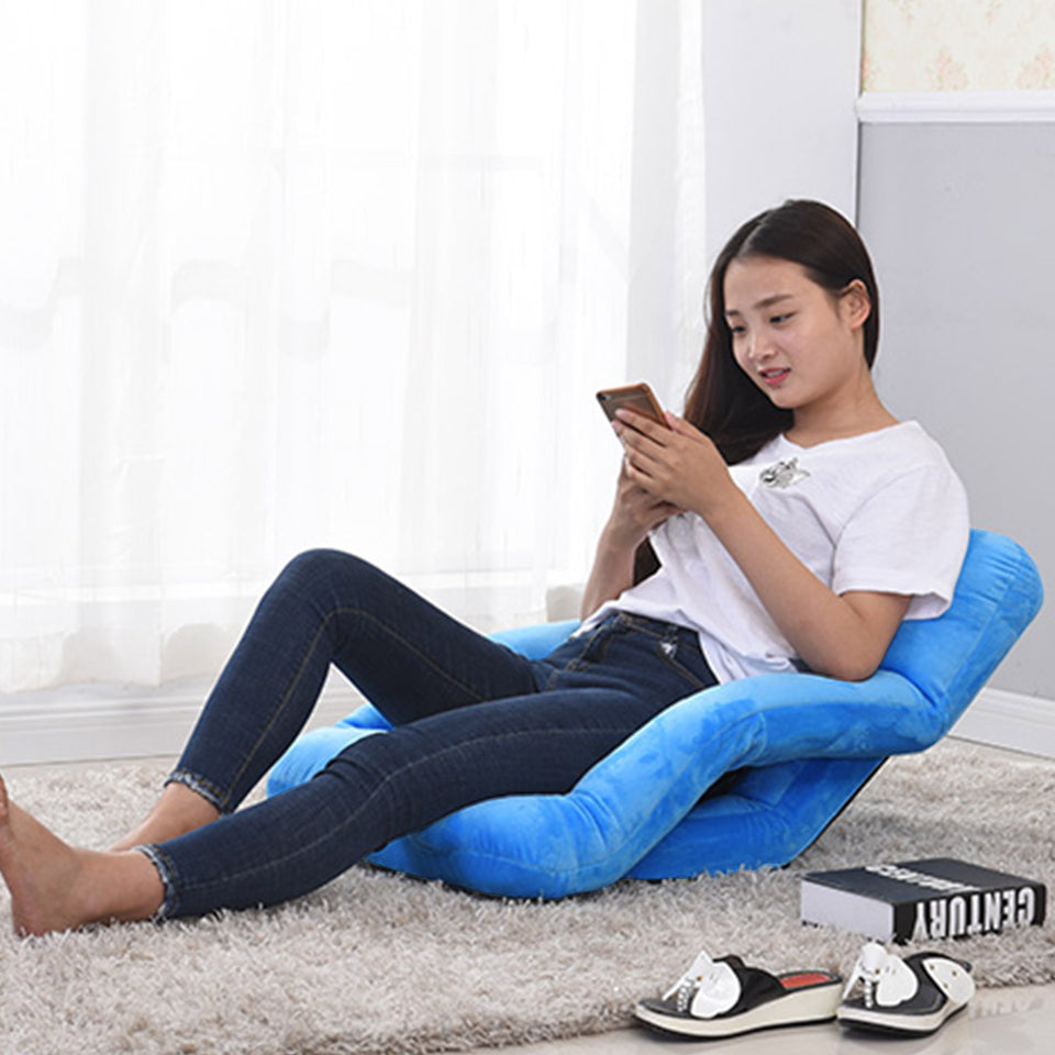 SOGA Foldable Lounge Cushion Adjustable Floor Lazy Recliner Chair with Armrest Blue