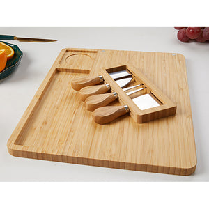 SOGA 2X 36cm Brown Rectangular Wood Cheese Board Charcuterie Serving Tray with Knife Set Countertop Decor