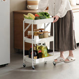 SOGA 3 Tier Steel White Foldable Kitchen Cart Multi-Functional Shelves Storage Organizer with Wheels