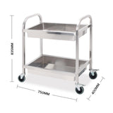 SOGA 2 Tier Stainless Steel Kitchen Trolley Bowl Collect Service Food Cart 75×40×83cm Small