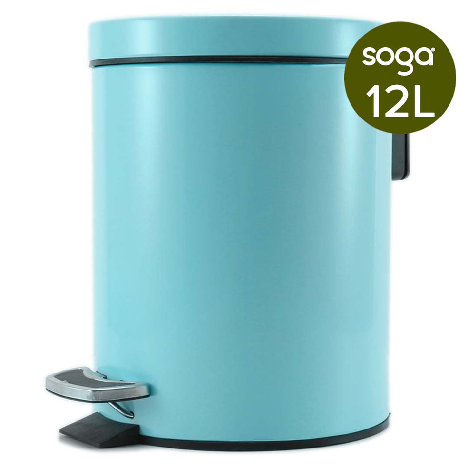 SOGA Foot Pedal Stainless Steel Rubbish Recycling Garbage Waste Trash Bin Round 12L Blue